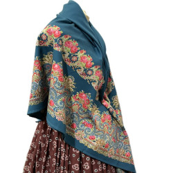 mantón estampado rosas azul