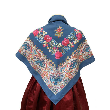 MANTÓN ESTAMPADO ENREJADO AZUL PLOMO