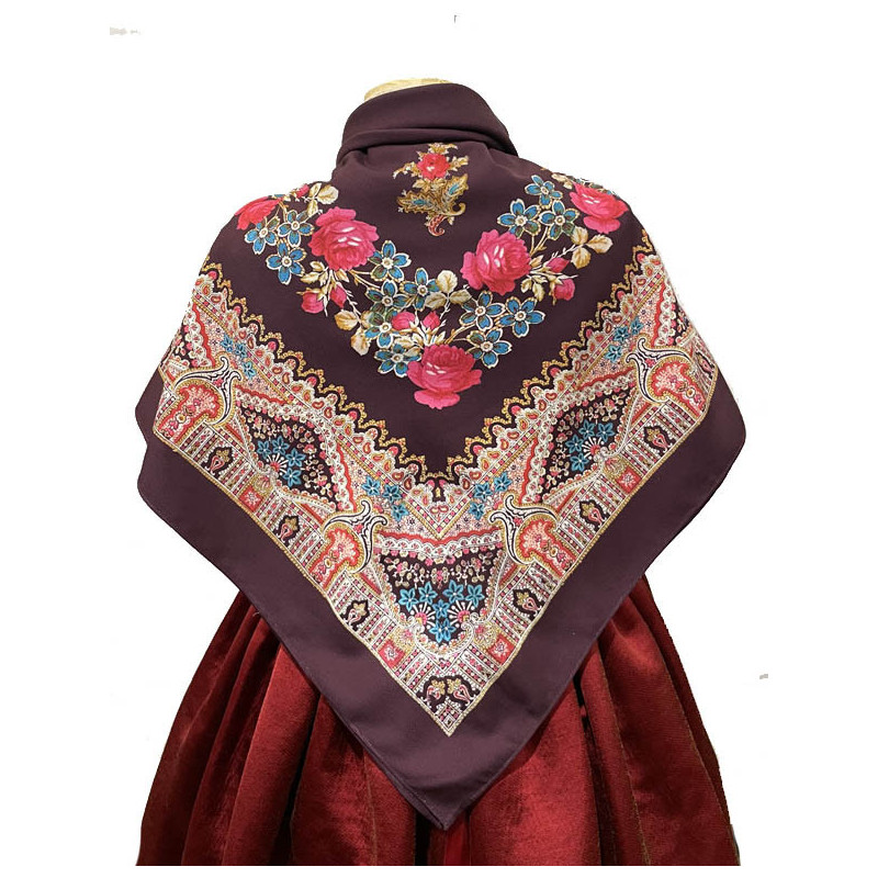MANTÓN ESTAMPADO ENREJADO GRANATE
