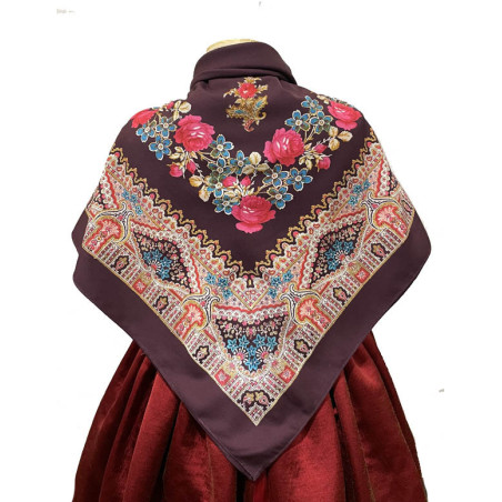 MANTÓN ESTAMPADO ENREJADO GRANATE