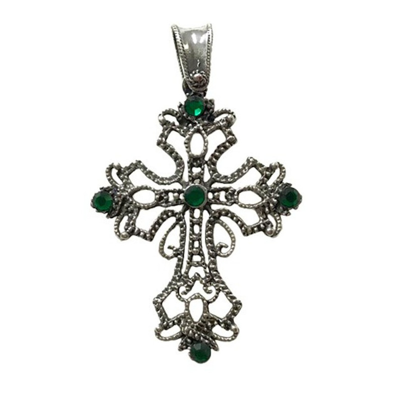 cruz de plata de ley  esmeralda