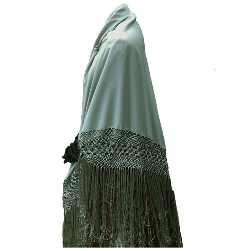 mantón de manila verde agua liso