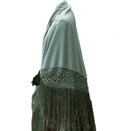 mantón de manila verde agua liso