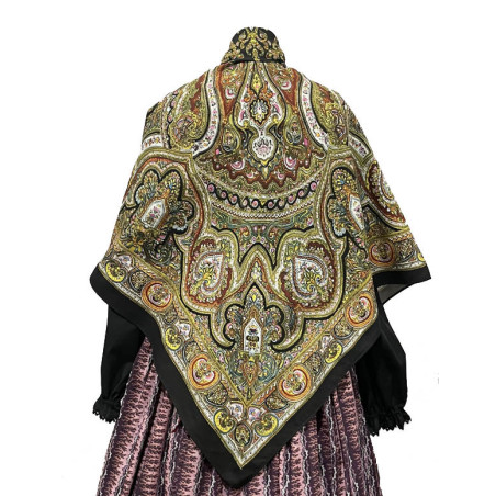 MANTÓN ESTAMPADO ARABESCOS NEGRO