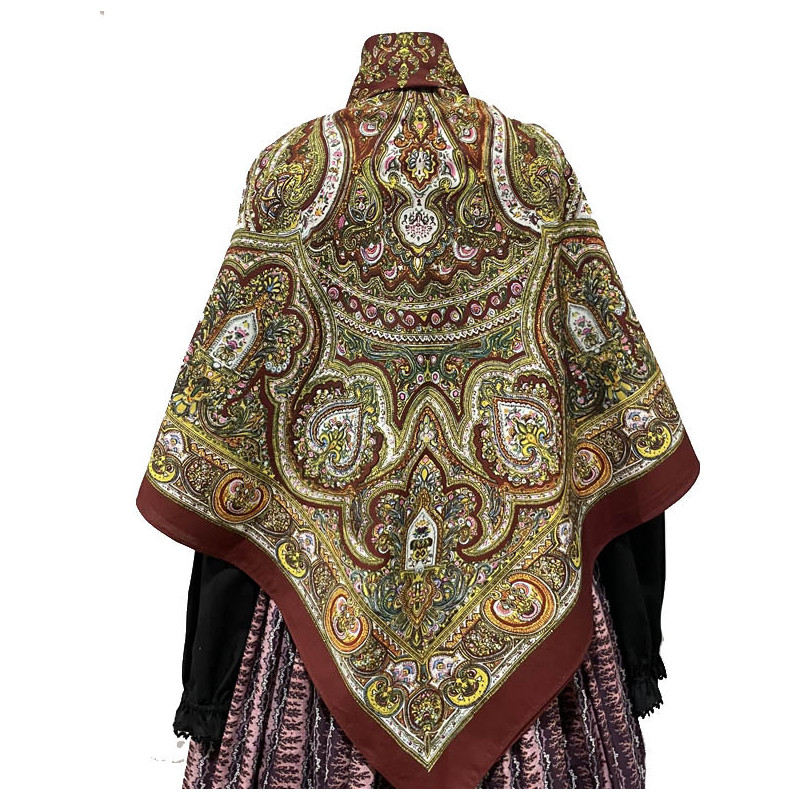 MANTÓN ESTAMPADO ARABESCOS GRANATE