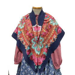 MANTÓN ESTAMAPDO FLORES AZUL MARINO