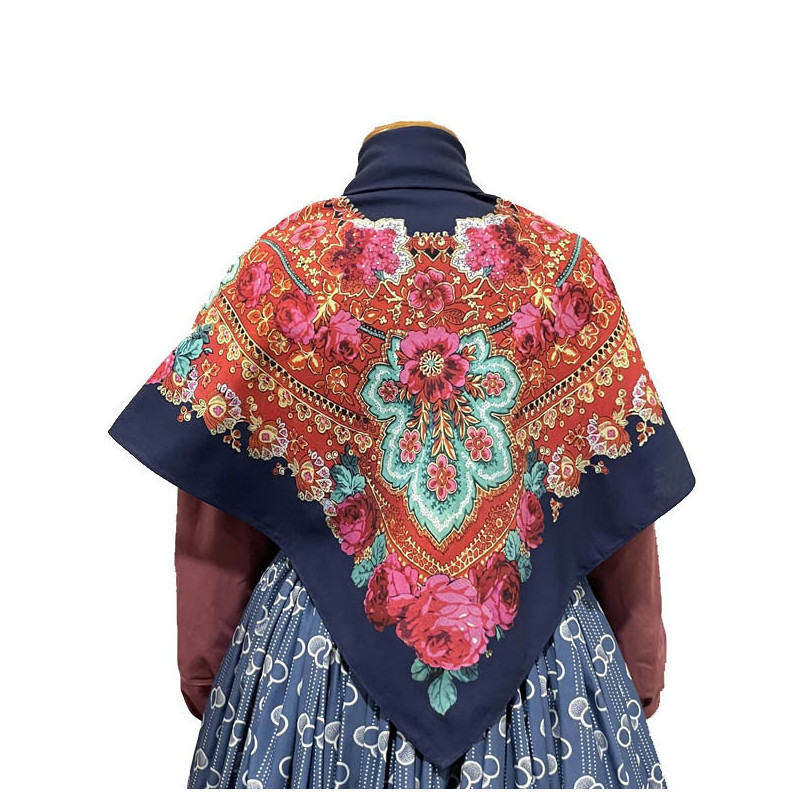 MANTÓN ESTAMAPDO FLORES AZUL MARINO