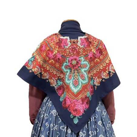 MANTÓN ESTAMAPDO FLORES AZUL MARINO