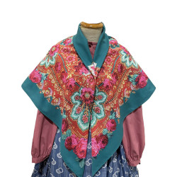 MANTÓN ESTAMPADO FLORES VERDE AGUA