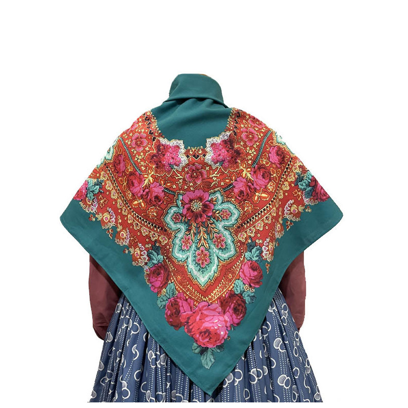 MANTÓN ESTAMPADO FLORES VERDE AGUA