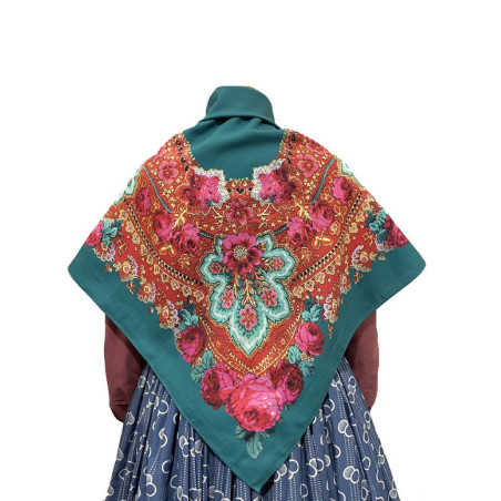 MANTÓN ESTAMPADO FLORES VERDE AGUA