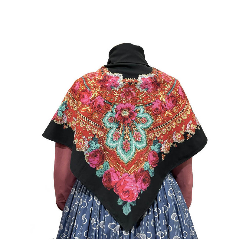 MANTÓN ESTAMPADO FLORES NEGRO