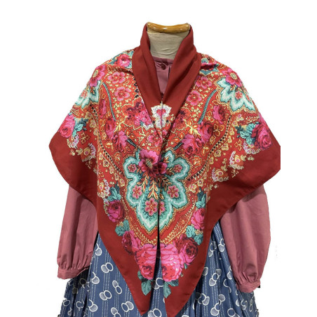 MANTÓN ESTAMPADO FLORES ROJO