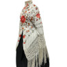 MANTÓN DE MANILA BLANCO  FLOR CALDERO