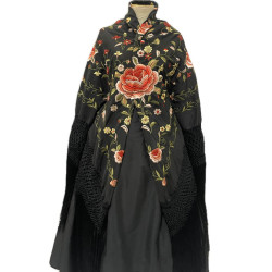 MANTÓN DE MANILA NEGRO FLOR COLORES