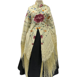 MANTÓN DE MANILA BEIGE FLOR COLORES