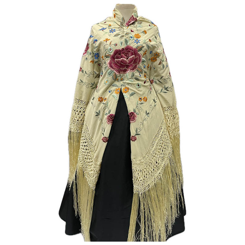 MANTÓN DE MANILA BEIGE FLOR COLORES