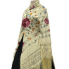 MANTÓN DE MANILA BEIGE FLOR COLORES