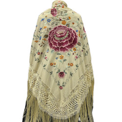 MANTÓN DE MANILA BEIGE FLOR COLORES