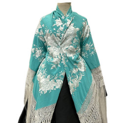 MANTÓN DE MANILA TURQUESA BLANCO