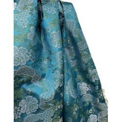 TELA BROCHADO TURQUESA -VERDE-PLATA