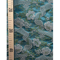 TELA BROCHADO TURQUESA -VERDE-PLATA