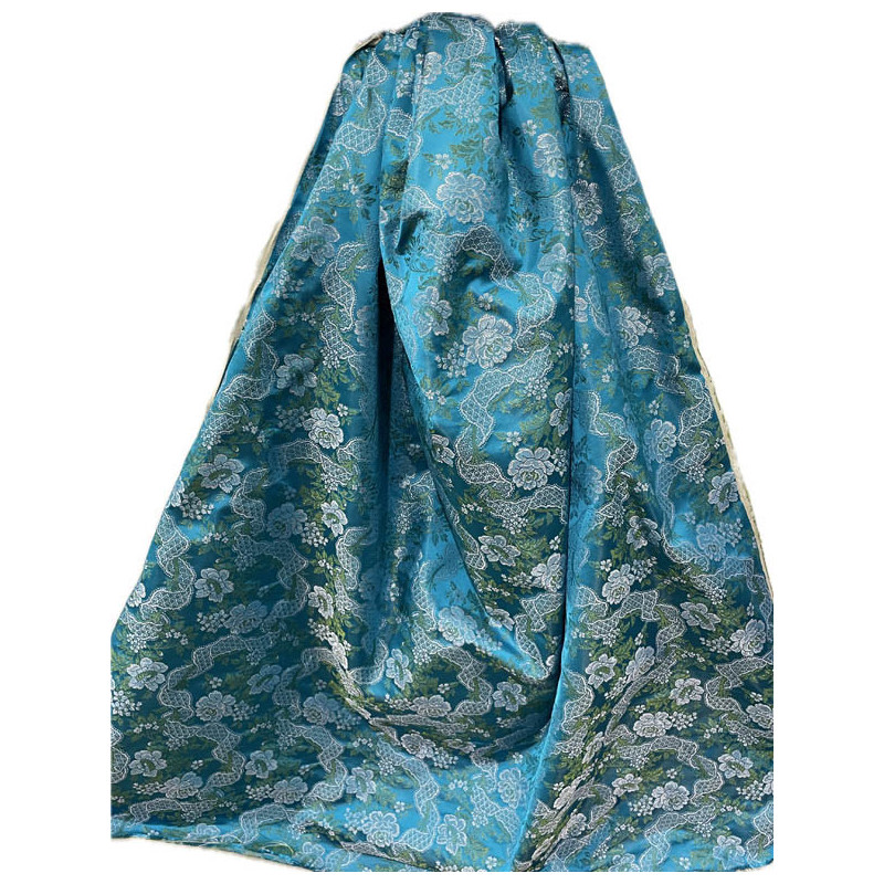 TELA BROCHADO TURQUESA -VERDE-PLATA