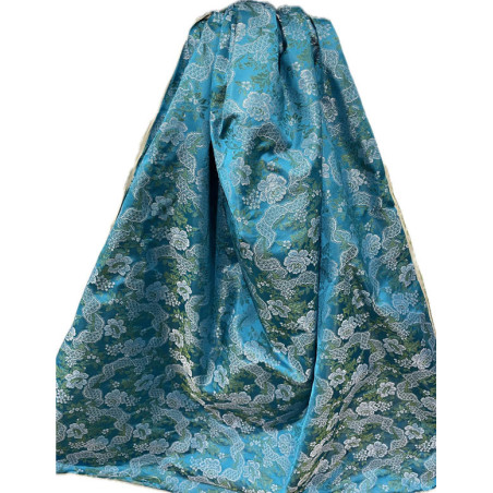 TELA BROCHADO TURQUESA -VERDE-PLATA