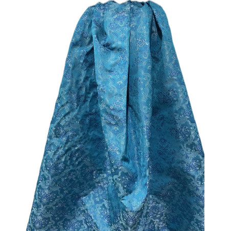 TELA BROCHADO TURQUESA -VERDE-PLATA