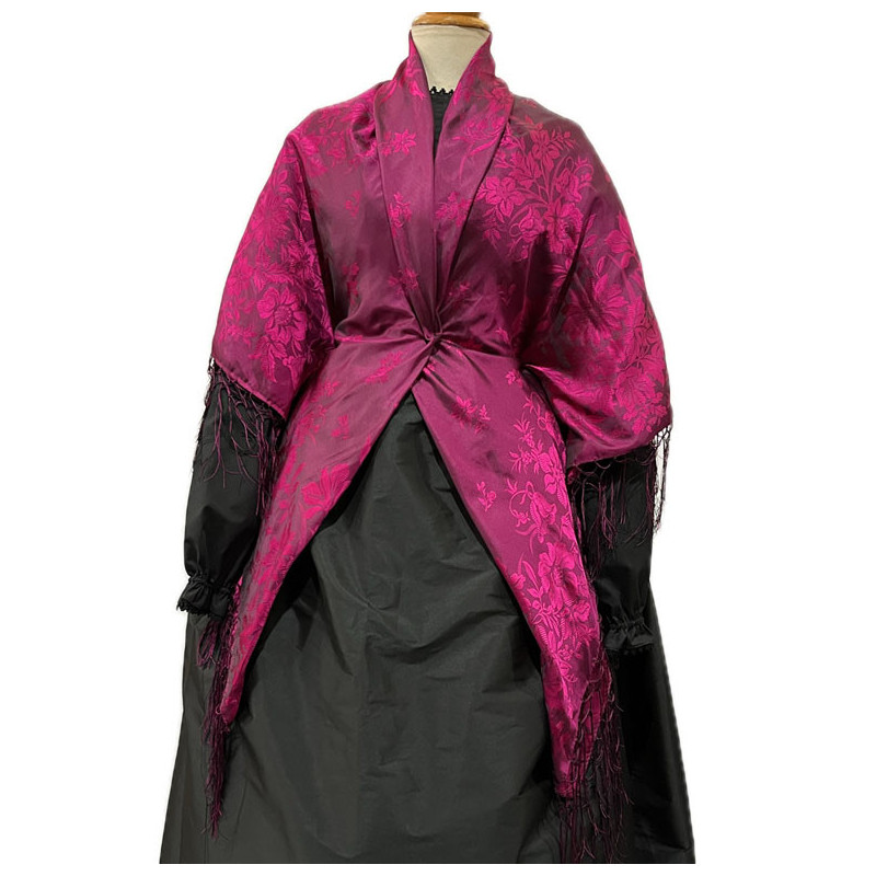 MANTÓN SEDA FUCSIA NEGRO