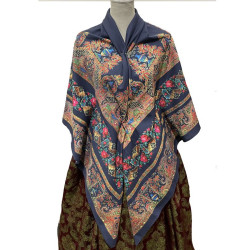 mantón estampado pajaritos azul marino