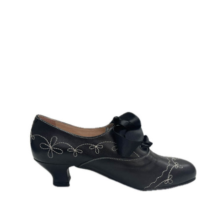 ZAPATO PESPUNTES  NEGRO TACÓN BAJO