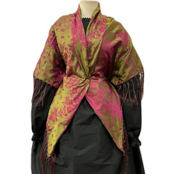 MANTÓN DE SEDA VERDE OLIVA-FUCSIA