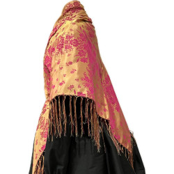 MANTÓN DE SEDA  ORO-FUCSIA