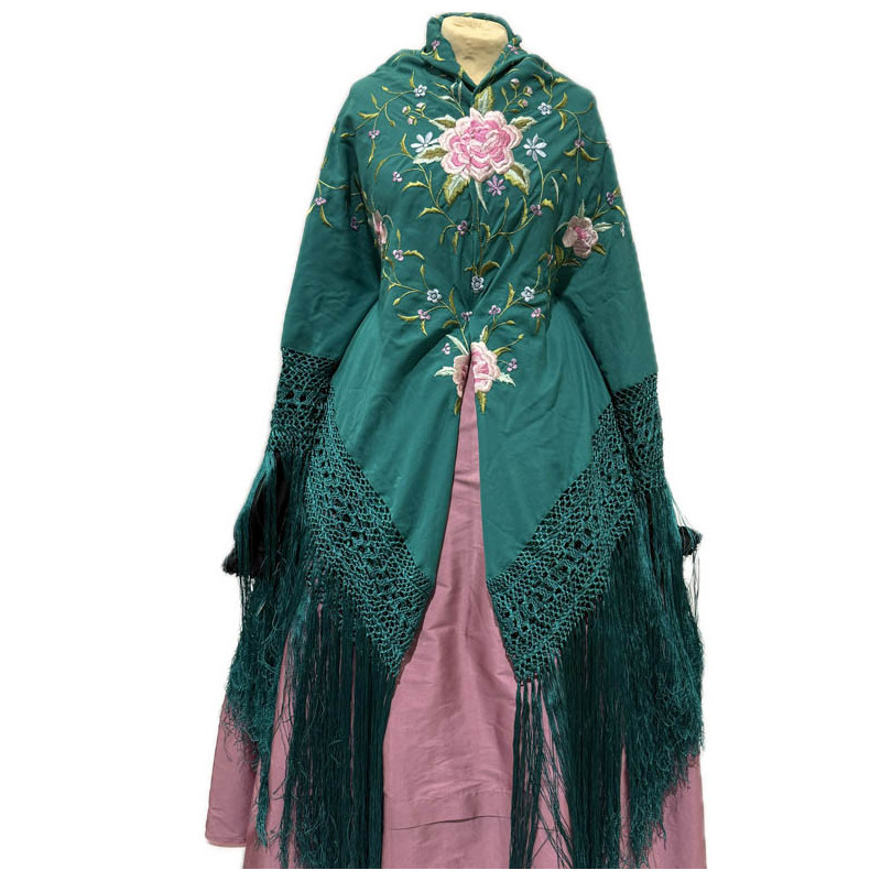 MANTÓN DE MANILA TURQUESA -CORALES