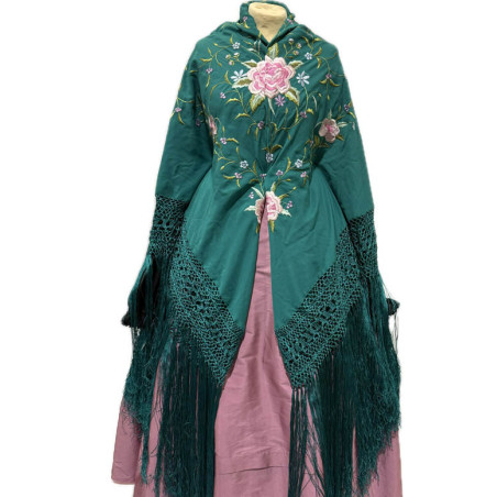 MANTÓN DE MANILA TURQUESA -CORALES
