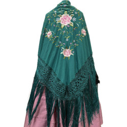 MANTÓN DE MANILA TURQUESA -CORALES