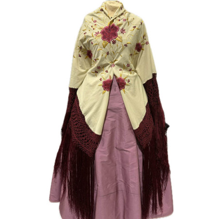 MANTÓN DE MANILA BEIGE-GRANATE