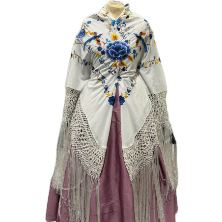 MANTÓN DE MANILA BLANCO-AZUL