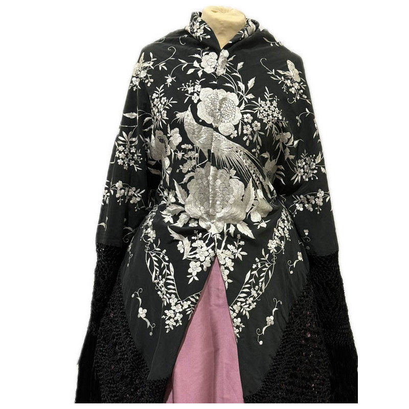 MANTÓN DE MANILA NEGRO-PLATA