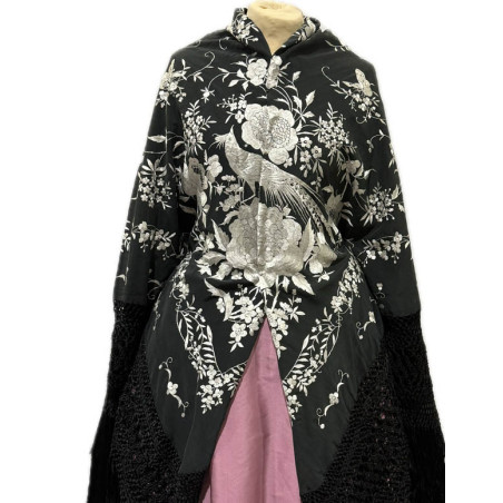 MANTÓN DE MANILA NEGRO-PLATA