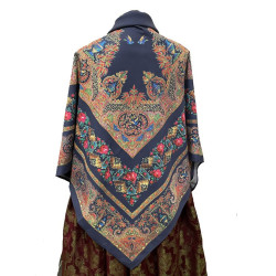 mantón estampado pajaritos azul marino