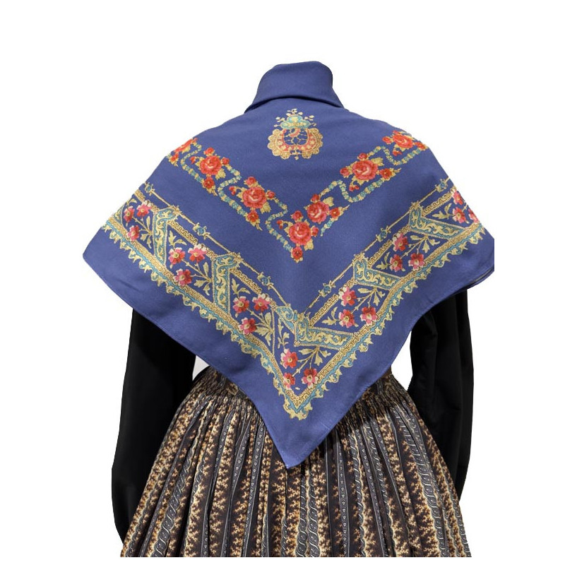 PAÑUELO AZUL PLOMO ROSAS