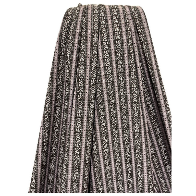 TELA ALGODÓN RAYAS Y FLORES LILAS