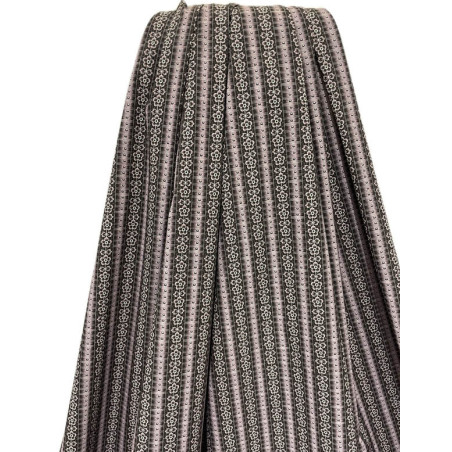 TELA ALGODÓN RAYAS Y FLORES LILAS