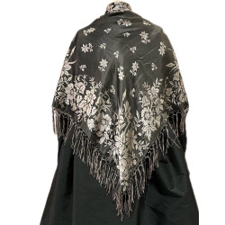 MANTÓN DE SEDA NEGRO-GRIS PERLA