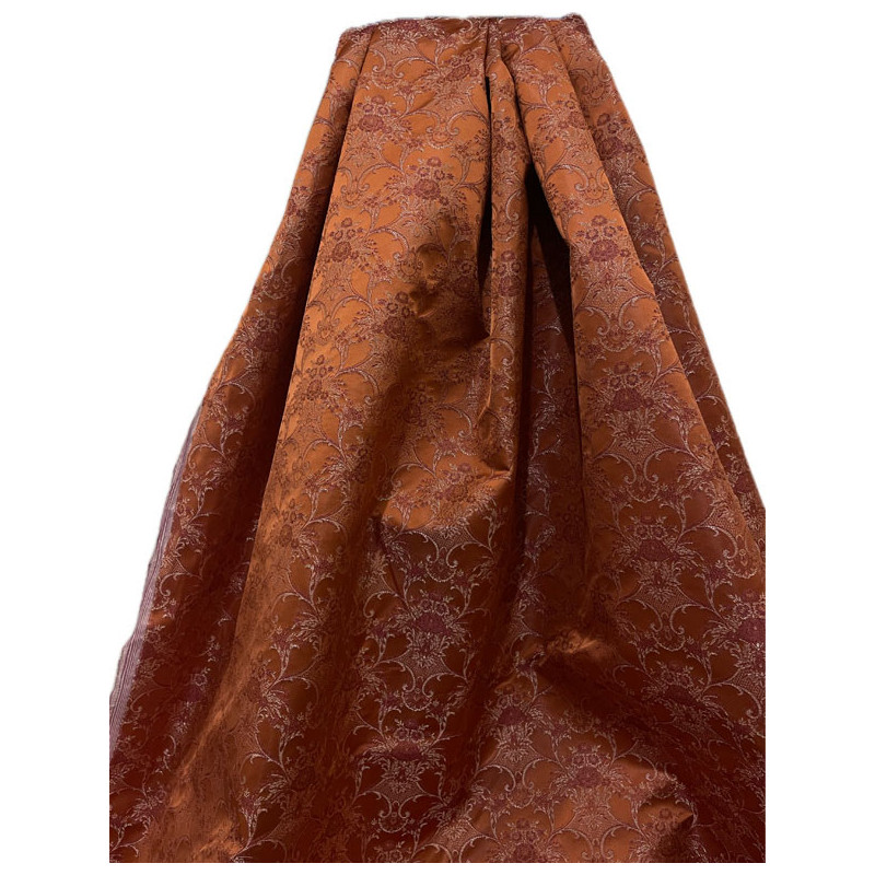 TELA BROCHADO NARANJA-GRANATE