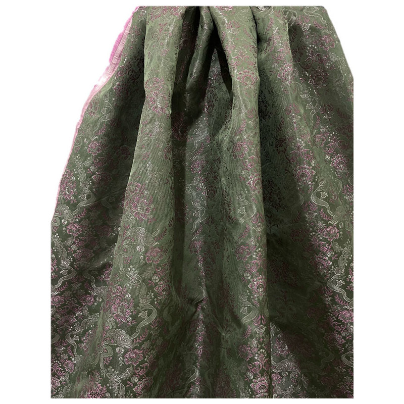 TELA BROCHADO VERDE-ROSA