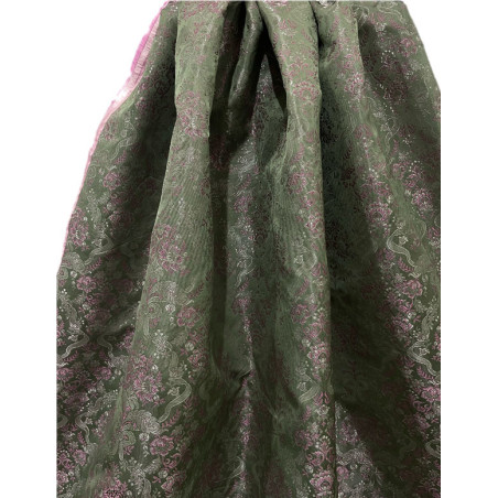TELA BROCHADO VERDE-ROSA