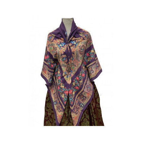 mantón estampado pajaritos morado